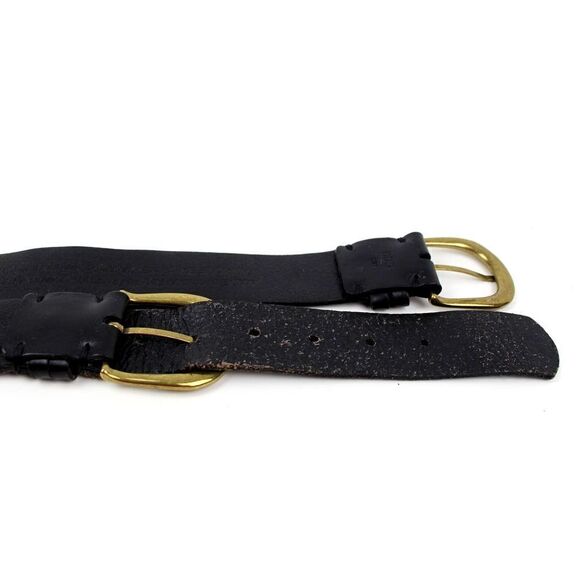 BDG BLACK GENUINE LEATHER 1.5"Wd DOUBLE BUCKLE CASUAL WOMEN'S BELT Sz S/M (C95 - Picture 10 of 10